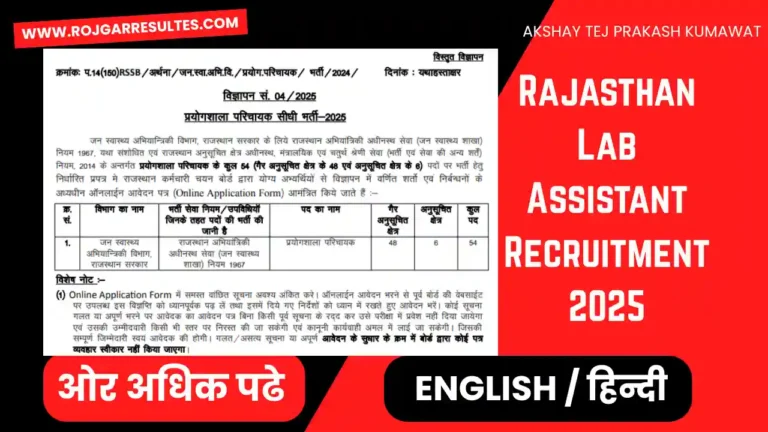 Rajasthan Lab Assistant Recruitment 2025